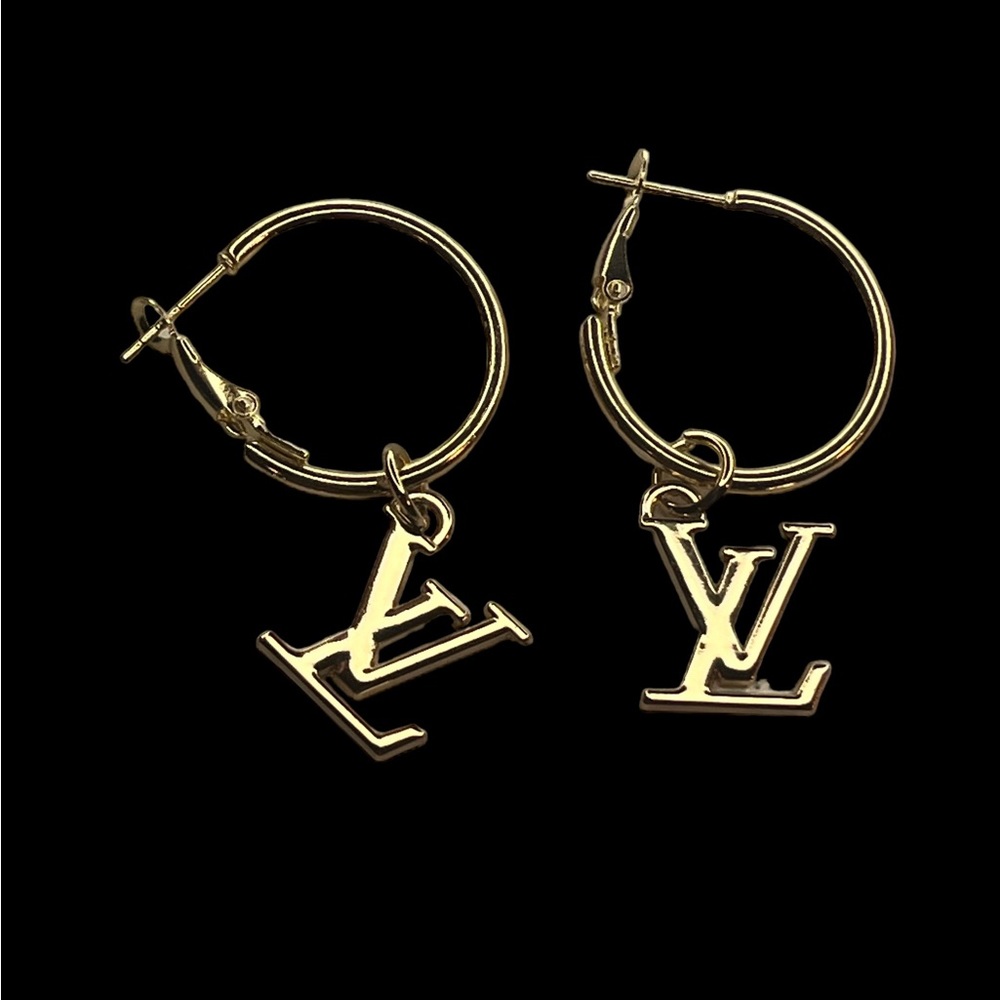 Louis Vuitton Stamped Charm Hoop Earrings - Picture 4 of 5